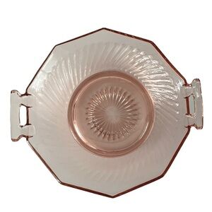 Vintage Imperial Glass Twisted Optic Handled Pink Depression Glass Serving Dish